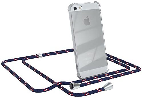 EAZY CASE (2016 Handykette kompatibel mit iPhone SE (2016) Handyhülle mit Umhängeband, Handykordel mit Schutzhülle, Silikonhülle, Hülle mit Band, Stylische Kette für Smartphones, Navy Camouflage