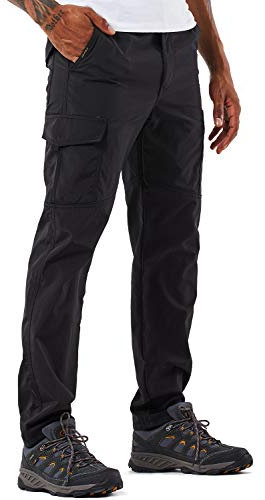 YAWHO Pantalon de randonnée pour homme - Pantalon cargo imperméable et séchant rapidement - Noir, Taille L