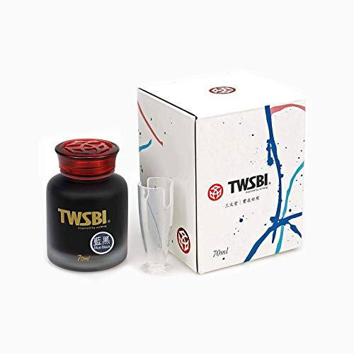 TWSBI Blue Black Fountain Pen Ink, 70ml, Pigment Ink, Glass Bottle with Cone Insert