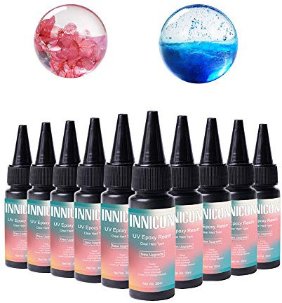 Epoxy UV Resin Gel Glue Set, 10x 30ml No Mixing Hard Type Transparent Ultraviolet, Handmade DIY Jewelry Making Pack For Silicone Muolds Pendants Earrings Bracelets Crafts Making