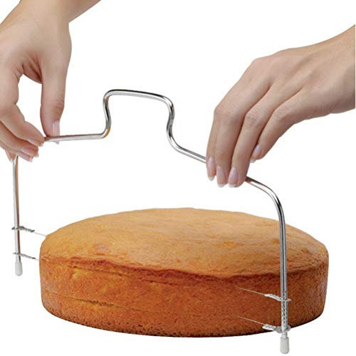 THETHO Coupe-gâteau à Trancher en Acier Inoxydable,Lyre à gâteau en Acier Inoxydable Trancheuse à gâteaux Niveleuse,Trancheuse à Gâteaux Réglable à Double Fil,Coupe-Gâteau en Fil pour Tranches Argent