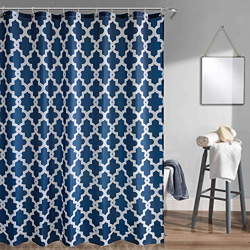 Trimming Shop Shower Curtain Polyester Fabric Bathroom Curtain Mould & Mildew Resistant With 12 Curtain Hook Waterproof Bath Curtain 180 x 200cm Long Shower Curtain Liner Washable, Blue Trellis