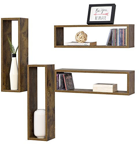 [en.casa] 4er Set Schweberegal Fagernes 59x15x17cm Wandregal 4-teilig Hängeregal Ablage Wandboard Holz Dunkel