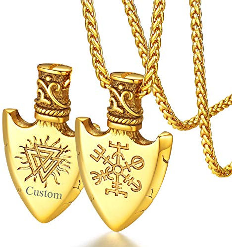 FaithHeart personalisierter Viking Kompass Anhänger Retro skandinavischer Armulett Herren Vikinger Schild Anhänger Vegvisir Halskette für Kinder und Jugendlichen