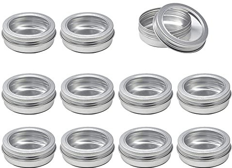 ZEOABSY 10 Stück 60ml Silber Leere Aluminiumdose Aluminium Runde Aludose Blechdosen mit Schraubdeckel Sichtfenster Cremedosen Dosen für DIY Salben Kerze Kosmetik Rasierseife