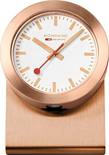 Mondaine Tischuhr mit Magnet aus Aluminium in den Farben Kupfer-Weiß 50mm, A660.30318.82SBK