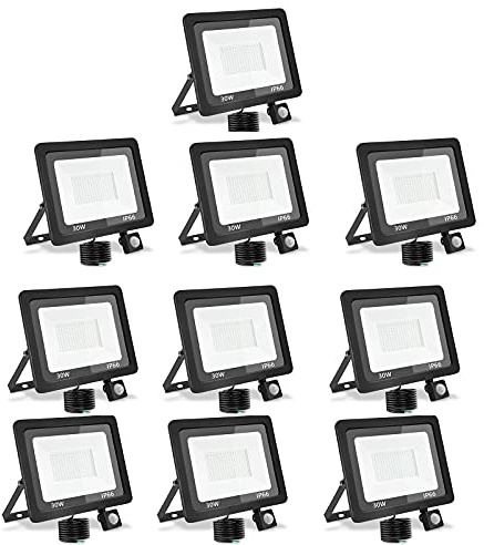 LED Strahler Außen Mit Bewegungsmelder 30W: 3000LM 3000K IP66 Flutlicht | Außenstrahler Scheinwerfer Aussenlampe für Garten, Garage, Hof