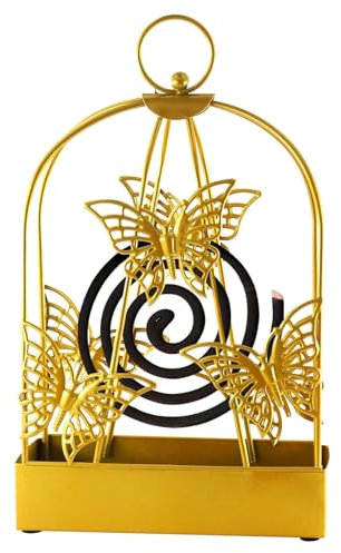 Metall Mückenspirale Räucherstäbchenhalter Mückenspirale Halter Vogelkäfig Mückenspirale Behälter Mückenspiralenhalter Räucherspirale Gegen mit Griff für Zuhause Außenbereich (Goldener Schmetterling)
