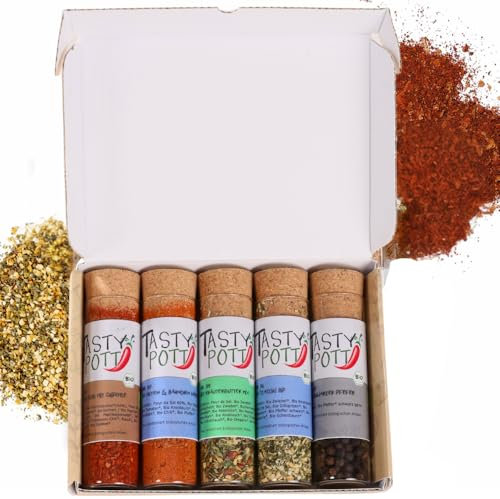 Tasty Pott Dank-Box I Bio Gewürze I Gewürz-Set I Geschenk Idee für Familie und Freunde I Würzig I Spices I Gewürzmischungen I Gewürz im Glas I Geschenk Set (Grillgewürze, Vielen Dank!)