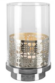 Fink hohes Windlicht mit Glas 21 cm innen goldfarbener Kerzenhalter für Stumpenkerzen