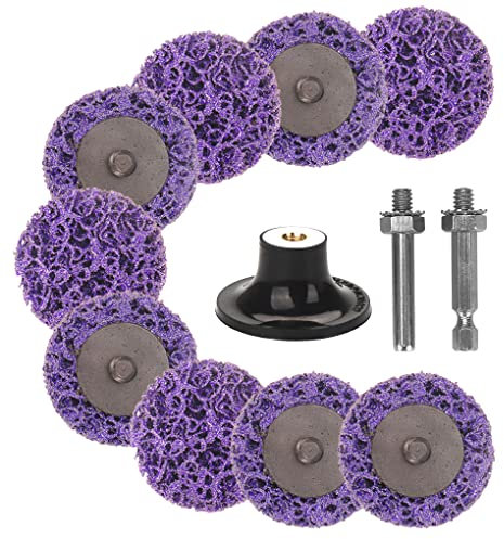 SI FANG 50mm Strip Discs Stripping Wheel Poly Rust Removal Wheel, 9Pcs Abrasives Easy Strip & Clean Quick Change Disc with 2inch Pad Holder, for Die Grinder Drill Removes Rust Paint Oxidation