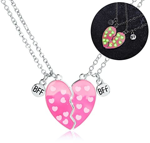 Pwsap 2/3 Stück BFF Halsketten mit Glühen, Beste Freunde Herz Anhänger Halsketten, Passende Magnetische Halskette, Freundschafts Schmuck Geschenke