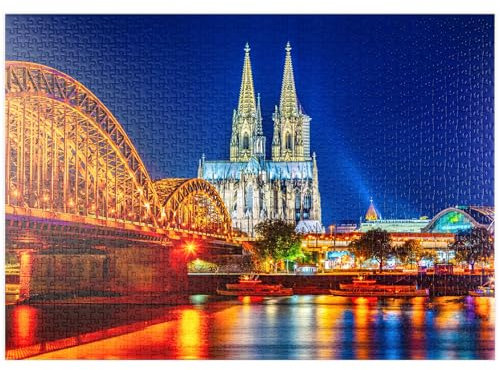 MyPuzzle Nachtsicht auf den Kölner Dom und Hohenzollernbrücke über Rhein, Deutschland - Premium 1000 Teile Puzzle - MyPuzzle Sonderkollektion von Puzzle Galaxy