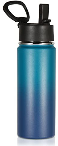 Volhoply 530ml/18oz Kids Insulated Water Bottle, Stainless Steel Water Bottles with Straw Lid, Wide Mouth Double Wall Vacuum Sports Travel Flask for Cold Drink (Dark Night,1 Pack)