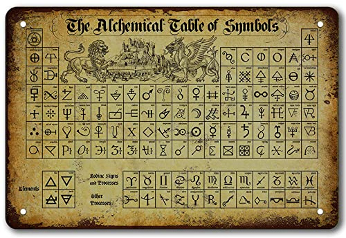 Alchemisches Retro-Blechschild, Alchemistische Tabelle der Symbole, Metallschilder, Vintage-Alchemie-Poster, Dekoration, okkultes Apotheker-Wissen, periodisches Wandkunst-Dekor, Metallposter,
