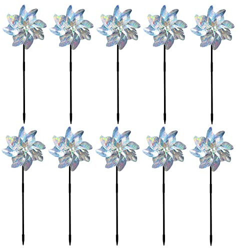 10 Stück Vogelschreck Windrad Vogelabwehr Reflektierend Windrad Reflektierende Windmühle Vogelschreck Windräder Vogelabwehr Reflektierende Windmühle für Balkon Garten Protect Garten Obstgarten Hof (B)