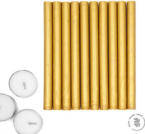 KEALS 10er Pack Wachssiegelstäbe | Für Klebepistolenversiegelung | Vintage Wachs für Hochzeitseinladungen, Karten, Briefe und Verpackungen | Farbe Gold