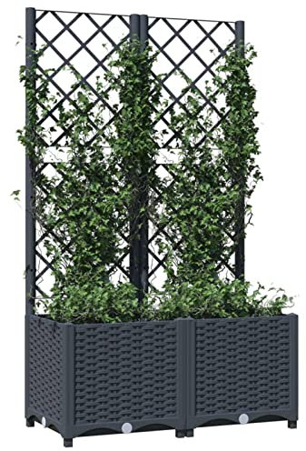 Festnight Fioriera da Esterno, Fioriera con Grigliato, Fioriera da Giardino Spalliera in PP Grigio Scuro 80x40x136 cm