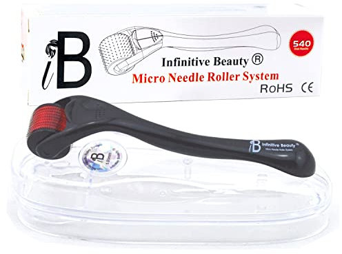 Derma Roller Infinity Beauty 540 Rouleau à micro-aiguilles en alliage de titane pour peau, visage, barbe et cheveux (1 mm)