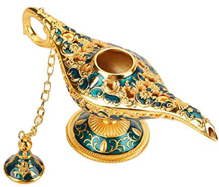 Yunxwd Aladdin Lampe, Aladdin Magic Genie Lampe, Metall geschnitzt Hollow Legend Lampe Hollow Aladdin Magic Genie Licht Wishing Pot Home Decor(Phnom Penh Blue)