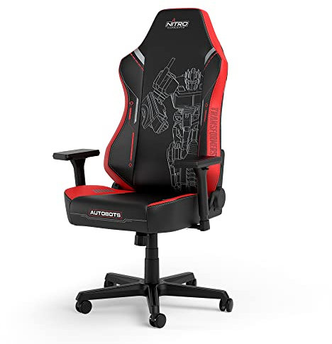 NITRO CONCEPTS X1000 Gaming Stuhl - Transformers Autobots Edition- Ergonomischer Bürostuhl mit verstellbaren Armlehnen und Lendenwirbelstütze - Hochwertiges PU-Leder - Gaming Sessel - Rot/Schwarz