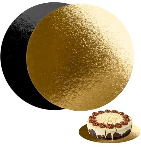 Cake Boards 8 (20cm) - Decorative Round Cardboard Pastry Base - 1 mm Thick - Double Sided Gold and Black - 10 Pack