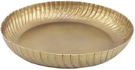 Orientalisches Tablett Loubna Mittel Antik Gold Ø 41cm rund aus massiv Aluminium mit Hammerschlag & Wellen-Rand | Boho Chic Gold-Tablett | Designer Serviertablett Deko-Tablett | AL-6249
