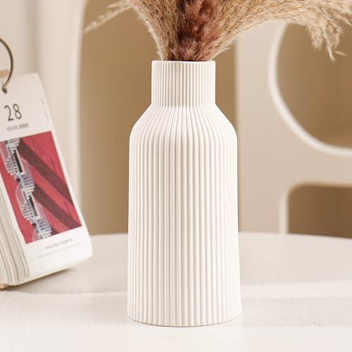 Hanaomaoyi Vaso in ceramica per erba della pampa, 20 cm, bianco opaco, rotondo, design moderno, per decorazione soggiorno e camera da letto, stile nordico