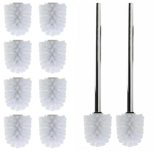 Daloual - 10 x Ersatz WC-Bürstenkopf Weiß Ø ca. 6,5 cm + 2 x Edelstahl-Griff 41,5 cm - Toiletten-Bürste - Klo-Bürste - WC-Besen - austauschbar - modernes Design - hochwertig - langlebig