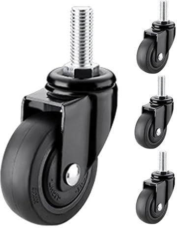 XXOBAZLF Schwarze Lenkrollen, Lenkrollen mit Gewindeschaft, Satz mit 4 Möbel-Gummirollen, Lenkrollen mit Totalverriegelung (Stammdurchmesser 6/8/10 mm), M10-6 Bremsen