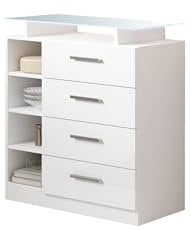 MB Muebles Bonitos, Cómoda Paola 4C con Luz LED, Mueble para Recibidor, Blanco Brillo, 80 x 87,5 x 35 cm