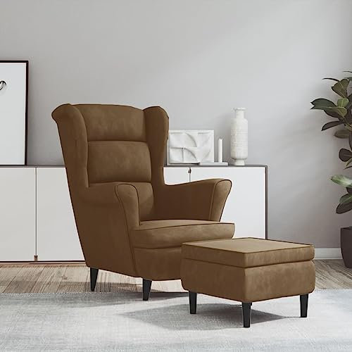 Kangmusi Ohrensessel mit Hocker Braun Samt, kangmusi3115939