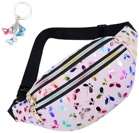 1 Bauchtasche Kinder Gürteltasche Mädchen für Kinder Bauchtasche Mode Wasserdicht Fügen einen Schmetterlings Schlüsselanhänger Holographic Jugendliche Glitzer für Damen und Herren Party Sport