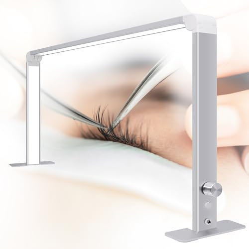 PFHKTO Half Moon Lamp for Nail Desk, Lash Light Led Nail Tech Lamp, Stepless Dimming with 3 Color Temperature, for Manicure, Beauty, Eyelashes, Tattoos, Crafts(Silver,A)