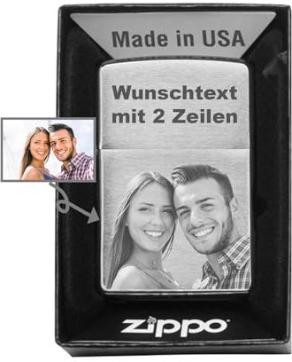 Edles Benzin-Sturmfeuerzeug mit individueller Gravur Persönliches Geschenk für Männer zu Weihnachten, Geburtstag oder Vatertag (Foto+Text)