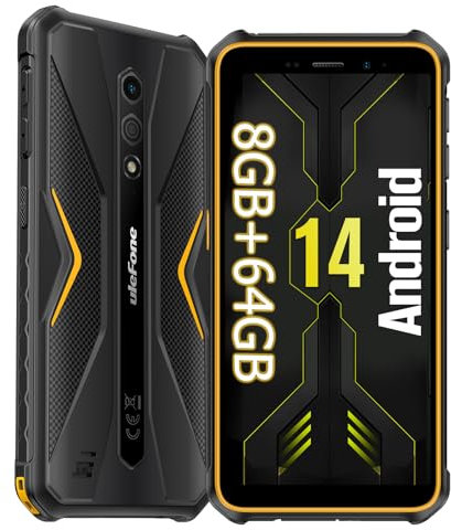 Ulefone Armor X12 Pro Movil Resistente Android 14 con Octa-Core 8GB+64GB/TF-256GB IP68 Rugged Smartphone, 4G LTE Dual SIM Teléfono Irrompible con 4860mAh, 13MP+8MP, 5GHz Wi-Fi/NFC/OTG/GPS/Naranja