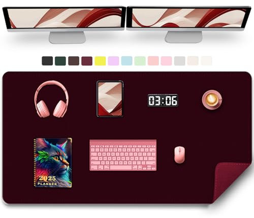 Large Desk Pad, 120 x 43 CM PU Leather Desk Mat, Non-Slip Office Desk Protector Mat, Desk Desktop Mat for Writing, Computer and Laptop Mat for Desk with Suede for Home & Office (Burgundy)