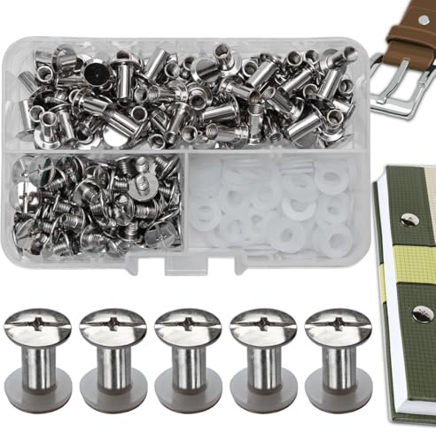 SHSMPXOY 80 Kits Vis Chicago Screws,M5*10mm Vis de Livre,Rivet a Visser de remplacement en métal pour sacs, livres, colliers, sacs à dos, laisses de chien, laisses (Argent)