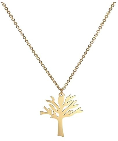 Smoohh Leafless Tree Necklace, Silver Leafless Tree Pendant Necklace, Stainless Steel Family Tree Necklace, Polished and Shiny Family Tree Pendant Women's Jewellery Gifts(Gold)