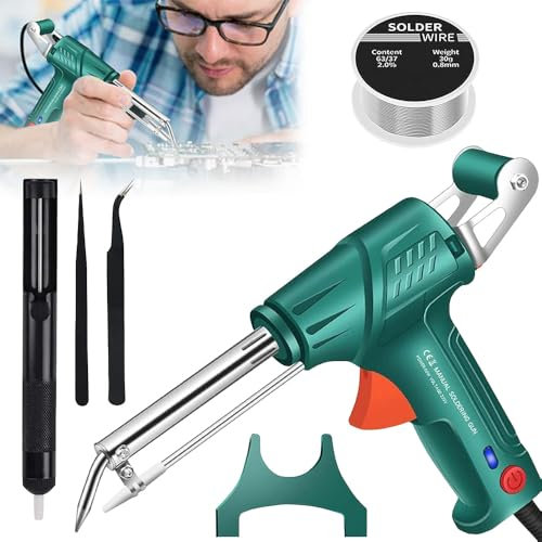 60W Lötkolben Set Automatische Elektronik Lötpistole Kit mit Entlötpumpe, Pinzette, Handheld Entlöten Zinnpistole für Schmuck, Heimwerker, Leiterplattenreparatur den Modellbau (A)