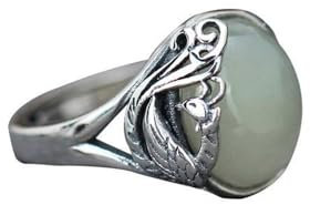 Natürlicher Feng Shui-Grüner Hetian-Jade-Stein für Frauen, echter Yoga-offener Ring, Ölgrüner Phoenix, S925 Silber