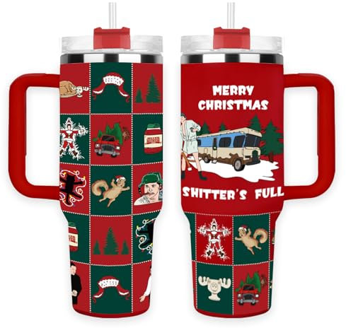 Thermobecher aus Edelstahl, 1,2 l, lustiger Kaffeebecher mit Deckel und Strohhalmen, Weihnachtsbecher halten Getränke kalt und heiß, weißer Elefant, Strumpffüller