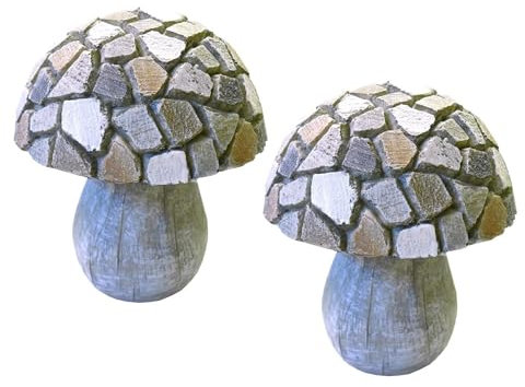 2er Set Dekofigur Pilz | Steinoptik Zierfigur für Haus und Garten | 15x12 cm