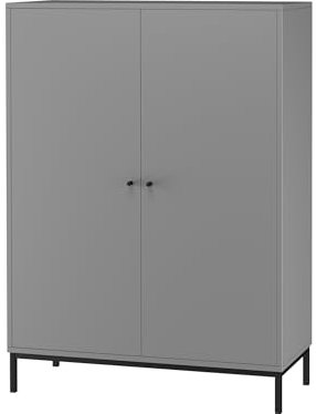 Highboard >Lykke< Highboard Lykke ? Modernes Highboard in Grau mit 2 Türen, 1 Fach, schwarzem Metallknopfgriff, 4 schwarzen Metallfüßen, mattierte Oberfläche, inklusive Aufbauanleitung für Wohnzimmer.
