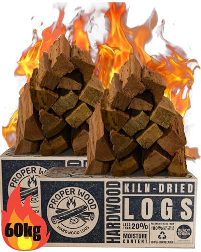 Proper Wood Kiln Dried Hardwood Logs 60kg | Ready to Burn | Kiln dried hardwood under 20% moisture | Ready to Burn certified | Ideal for stoves, fire pits & pizza ovens
