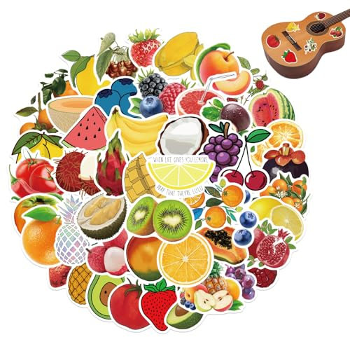 50 Stück Früchte Aufkleber,Fruit Stickers für Kinder Teens Erwachsenen,Früchte Sticker Set Wasserdichte,Sticker für Laptop Autos Motorrad Fahrrad,Computer Aufkleber Graffiti Decal,Skateboard,Gepäck