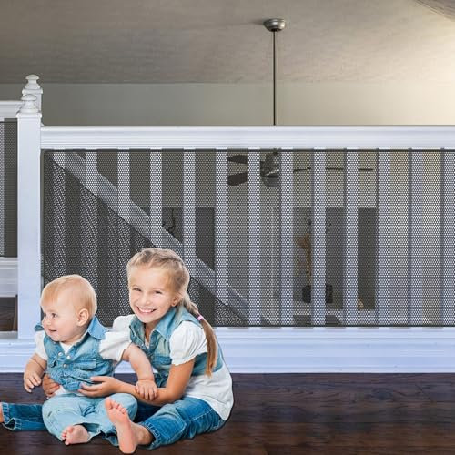 FIVMEN Treppen Schutznetz Kinder Sicherheitsnetz 300x91 cm Treppenschutznetz Balkonnetz mit Kabelbinder, Nylonseile und Bodenaufkleber Safety Net für Treppen Balkon Geländer, Schwarz