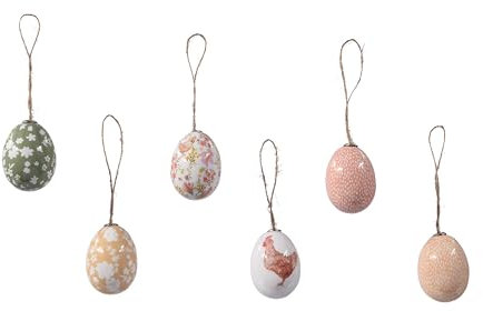 Ostereier zum Aufhängen 4x6cm Kunststoff 6er Set - mit Aufhänger - Deko Eier für Ostern Frühling - Kunststoffeier Osterdeko Hängedeko Frühlingsdeko bruchfest - Weiß Grün Apricot