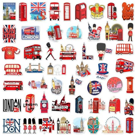 Mwkbbn London Stickers Wasserdichte Aufkleber, einzigartiges London-Design, Aufkleber, vielseitige Anwendung, Material, 4–7 cm, für Wasserflasche, Gitarre, Reisedekoration