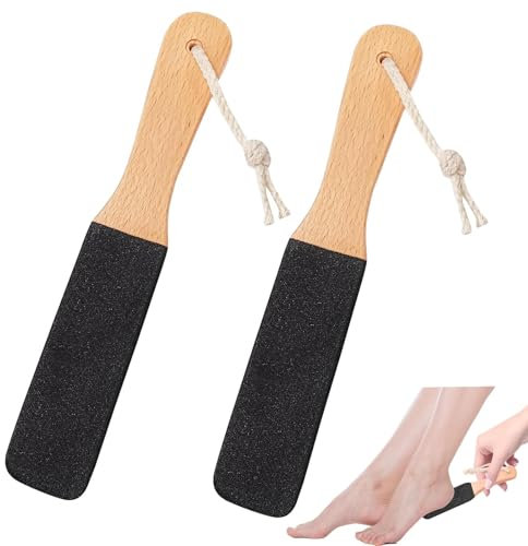 2PCS Foot File,Pumice Stone for Feet,Double Sided Foot File with Wooden Handle, Foot Scraper, Hard Skin Remover Foot,Dry Skin Remover Feet,Eliminates Corns and Calluses